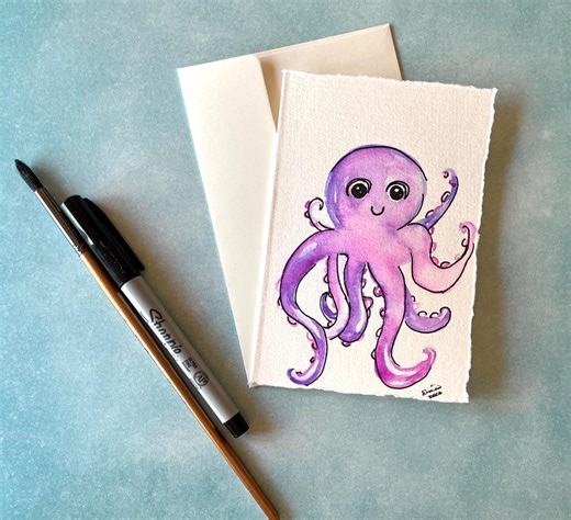 Handpainted Watercolor Notecards Set, Animal Art Cards (Set of 6)