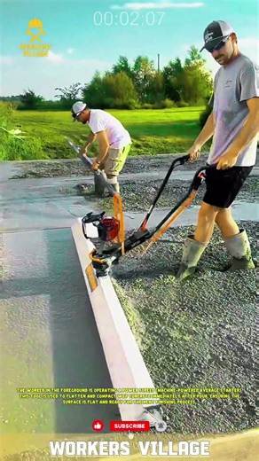 The worker in the foreground is operating a power screed.#hardwork #civilengineering #fieldworkers