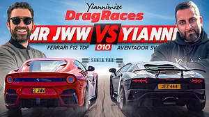 Which car "couldn't get off the line"? It's Mr JWW in a Ferrari F12 TDF vs Yianni in his old Lamborghini Aventador S which now belongs to Jeremy Lynch for Yiannimize Drag Race 010 at Santa Pod Raceway | Yiannimize