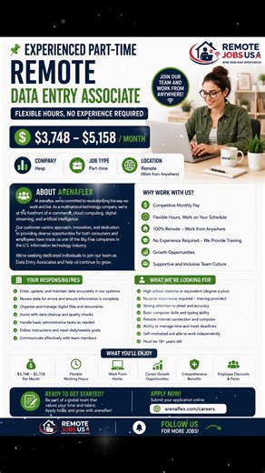 Remote Data Entry Associate – Flexible Hours, No Experience 💼 Part-time💰 $3,748 – $5,158 / MONTH