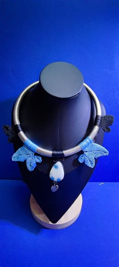 Bib Necklace - Torque Necklace - Micro Macrame - Blue-tinted Howlite Cabochon - Etsy