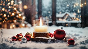 Christmas decoration with candle, tree and christmas light. seamless looping time-lapse virtual 4k video animation background. Generated with AI Stock Video