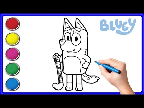 Drawing Coloring Chilli (Mum) Playing Hockey | Bluey Official Tv Colouring Sheet