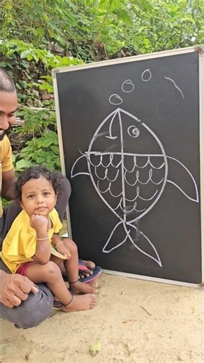 quick simpal and easy Drawing of Cute fish with uncle and bhateeji !! #shorts #drawing #easy #fish