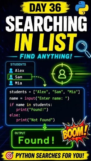 DAY 36 LEARNING PYTHON— Searching in Lists 🔍#python #coding #learnpython #pythonforbeginners