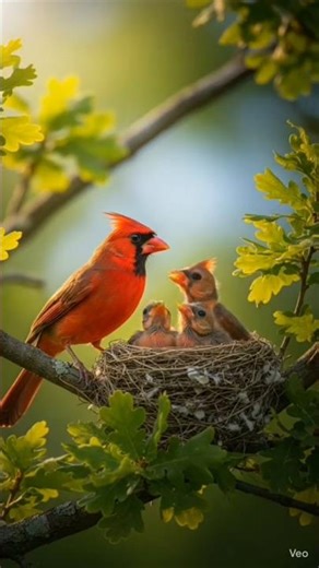 cardinal in nest with cute babies #cardinal baby feeding #new birds life#daily animals life