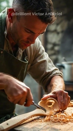 The process of shaping a wooden spoon using a simple chisel #shorts
