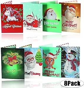 8 Pack Christmas New Year Greeting Cards 5D DIY Painted Diamond Art Paintings Round Diamond Crystals, Handicrafts for Beginners Gifts for Family and Friends During The Holiday Season