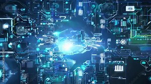 Digital Brain: A captivating abstract image of a glowing blue brain within a complex network of digital circuits. The vibrant colors and intricate design evoke a sense of intelligence, innovation, and