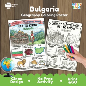 Bulgaria Geography Activity | Country Study Coloring Page | Europe CountryPoster