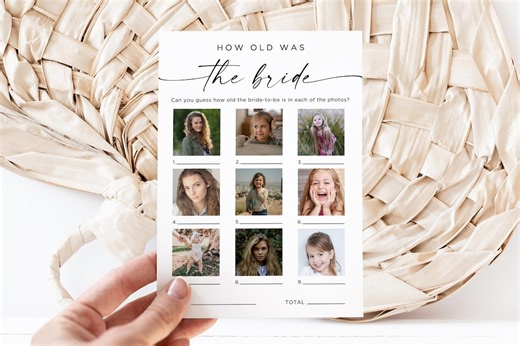 PRINTED   SHIPPED How Old Was the Bride Bridal Shower Game, Minimalist Wedding Template, Couples Game, Age Guessing Game, Photo Activity - Etsy