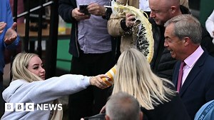 Nigel Farage has milkshake thrown on him at Clacton election launch