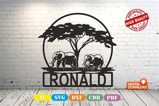 Elephant Name Sign SVG: Laser Cut Wall Art Template (svg, Dxf, Ai, Pdf, Cdr) (digital Download) - Etsy