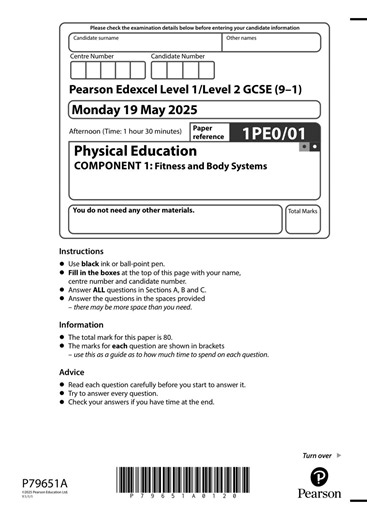 Edexcel GCSE Physical Education Paper 1 2025 Qp Pdf