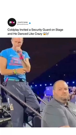 Mood in Tunes on Instagram: "During the Music of the Spheres tour, Chris Martin invited someone who looked like a security guard onto the stage during Something Just Like This. The crowd went wild as he delivered incredible dance moves in the band’s signature alien headgear. The surprise twist? The “guard” was actually local dance teacher Chris Fandrey, planted as a special act to wow fans. The energy, precision, and unexpected performance made this a viral moment everyone is still talking about