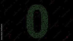 Number 0 with matrix code on plain black background