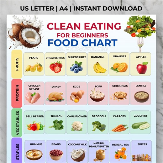 Clean Eating Food Chart, Clean Eating for Beginners List, Real Unprocessed Foods Chart, Beginner Grocery Chart, Whole Food List Printable - Etsy