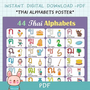 Thai Alphabets Poster, High Resolution PDF, Learning Thai, Instant Download by Kawaiiart1980 - Etsy
