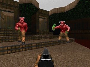 2 barons of hell in e1m8 phobos anomaly doom 1993 fighting