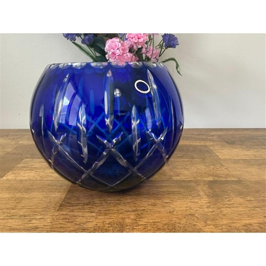 Vintage Cobalt Blue Cut Glass Bowl Large Crystal Starburst Vase Bohemian Style - Etsy