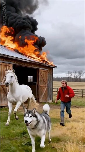 Dog Saves Horse from Burning Stable 🔥#dog #rescue #animalsos #horse #fire #countryside