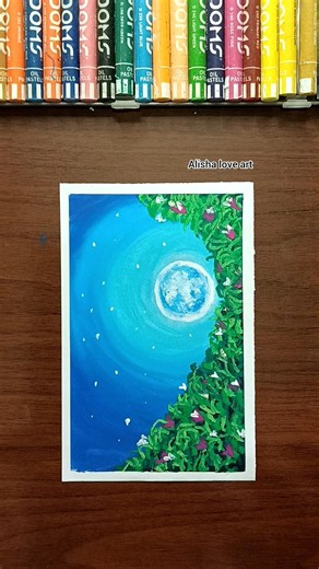 Easy Moonlight Night Sky Drawing 🌙✨ | Oil Pastel Art #Shorts​
