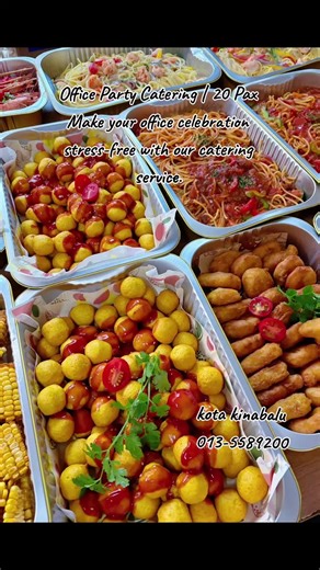 Office Party Catering | 20 Pax Make your office celebration stress-free with our catering service. • Variety of dishes • Fresh & hygienic preparation • Suitable for meetings & office parties • On-time delivery Contact us to customize your menu. #kotakinabalu#gathering#miniparty#cateringfood#birthdaypartybento