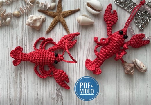 Crochet Lobster Pendant Pattern: Sea Creature Bag Charm (PDF & Video) - Etsy