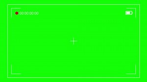 Video Camera Frame Viewfinder Overlay on Green Chromakey Background.retro camcorder recording screen interface with timer