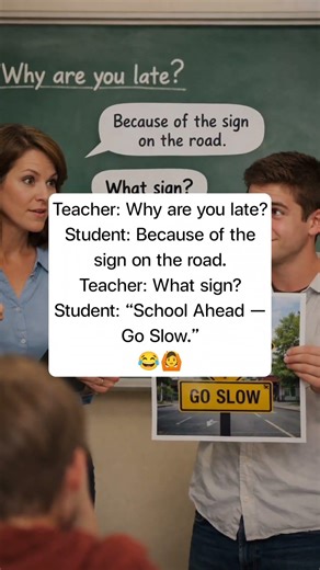 Teacher: Why are you late? Student: Because of the sign on the road. #shorts #funny #jokes
