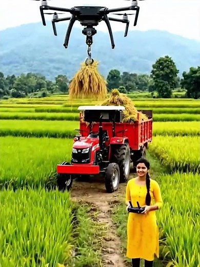 Rice loading process using a remote-controlled drone