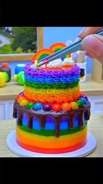 Mini Rainbow Cake Recipe: Satisfying Miniature Cake Decorating with Chocolate Drip 🌈🍰 #minicake