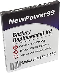 NP99sp NewPower99 Battery Kit for Garmin DriveSmart 50 and DriveSmart 50LM with Tools, Video Instructions, Long Life Battery