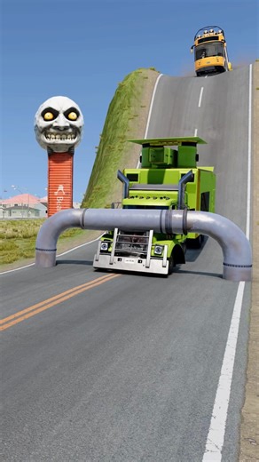 Colorful Dummy Passengers Bus Vs Heavy US Truck Racing