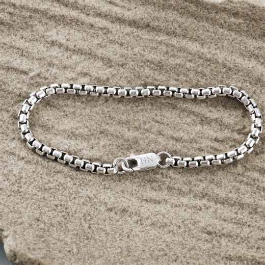 Rounded Box Chain Bracelet Sterling, Silver Bracelet 7.5 Inch, Birthday Gift, Custom Anniversary for Him - Etsy