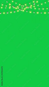 Christmas string lights on a green screen background, vertical social media animation, new year design element