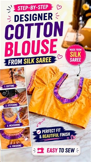Silk Saree Blouse Cutting & Stitching Tutorial ✨ #blousedesign #tailoring #shorts