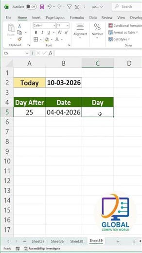 Aaj se 25 Din Baad Kaunsa Day Hoga 😲 | Excel Date Formula Trick #exceltips ‪@GlobalComputerWorld‬