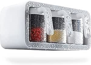TooCust Spice Jar Organizer 3 Pack Salt Sugar Container Set-Self Adhesive Wall Mounted Spices Container Set with Spoon,Rubber Sealed & Moisture-Proof Seasoning Box for Kitchen,Countertop,Gray