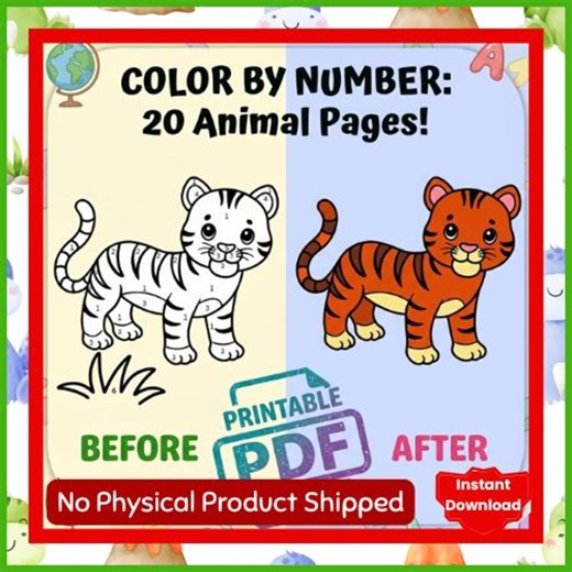 20 Animal Color by Number Activity Sheets for Kids, Printable PDF, Instant Download - Etsy