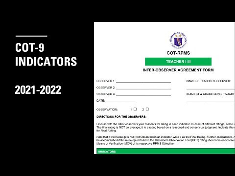 COT- INTER OBSERVER AGREEMENT FORM with 9 INDICATORS