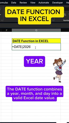 DATE Function in Excel 🔥⚡ #excel #exceltips #spreadsheet #dataanalysis #date #data