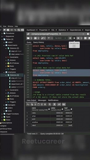 🚀 Day 9 | PostgreSQL Practice – Window Functions & Views #sql #postgresql #shorts
