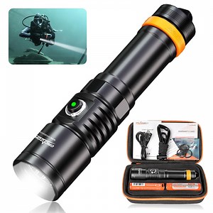 ORCATORCH D710 Scuba Diving Light Set with Spare Rechargeable Battery, 3000 Lumens Super Bright Underwater Flashlight, IP68 Waterproof Night Dive Torch 150 Meters Submersible Light (Black)
