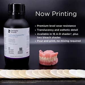 Lucitone Digital IPN™ 3D Premium Tooth has arrived! Built for beauty and durability, this groundbreaking product offers the superior wear resistance of traditional, premium-level teeth, while meeting esthetic demand. Check out the complete Lucitone Digital Print Denture™ System at DS World in Las Vegas this month. There has never been a better time to go digital! Register today: https://www.dentsplysirona.com/content/dentsply-sirona-dt/us/en/lp/ds-world.html | Dentsply Sirona Lab
