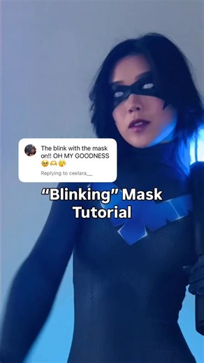 Emily Boe on Instagram: "“BLINKING” MASK COSPLAY TUTORIAL 👀🖤 I got so many questions about how I did the mask and eyes for my Nightwing cosplay, so here you go! It’s super simple and looks so neat on camera ☺️ #cosplay #cosplaytutorial #nightwingcosplay dc comics, mask, cosplay contacts, how to"