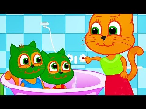 Família de Gatos - Máscara Facial para Bebês Desenho Animado em Português Brasil