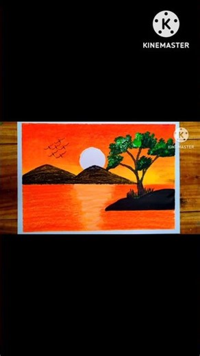 Easy Sunset Landscape Scenery Drawing #naturelandscape #sunsetdrawing #painting #shorts