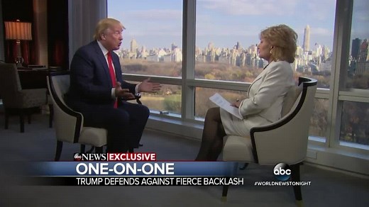In an exclusive interview with ABC News' Barbara Walters, Donald J. Trump was asked if he has any regrets over comments he made about banning Muslims from the country. Turn sound up to watch. Trump talks about run as Independent: http://wcvb.tv/6183BT54J | WCVB Channel 5 Boston