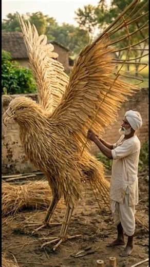 Handmade Giant Eagle from Straw 😍 #strawart #handmade #craft #eagle #indianartist #viralshorts